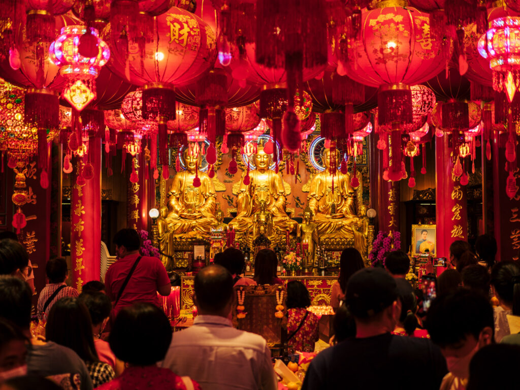Chinese tempel in Chinatown gedurende Lunar New Year